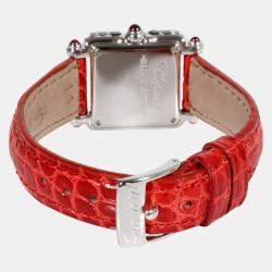 Pre Owned Chopard Silver Diamonds Sapphire 18K White Gold Happy Sport 27/6852-421 Women's Wristwatch 23 mm