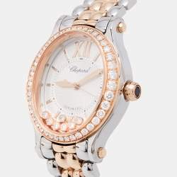 Pre Owned Chopard Silver 18k Rose Gold Stainless Steel Diamond Happy Sport 278602-6004 Women's Wristwatch 29 mm