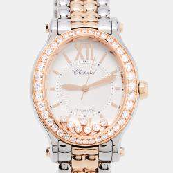 Pre Owned Chopard Silver 18k Rose Gold Stainless Steel Diamond Happy Sport 278602-6004 Women's Wristwatch 29 mm