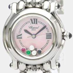 Chopard Pink shell Diamonds Stainless Steel Happy Sport 27/8250-23 Quartz Women's Wristwatch 26 mm