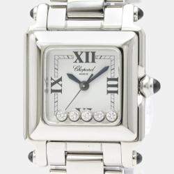 Pre Owned Chopard White Diamond Stainless Steel Happy Sport 27/8893-23 Quartz Women's Wristwatch 23 mm