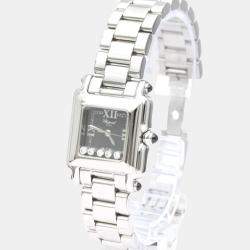 Pre Owned Chopard Black Diamond Stainless Steel Happy Sport 27/8893-23 Quartz Women's Wristwatch 23 mm