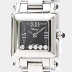 Pre Owned Chopard Black Diamond Stainless Steel Happy Sport 27/8893-23 Quartz Women's Wristwatch 23 mm