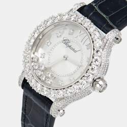 Chopard Mother Of Pearl 18K White Gold Diamond Alligator Leather Happy Sport 274809-1001 Women's Wristwatch 36 mm