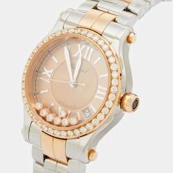 Pre Owned Chopard Champagne 18K Rose Gold Stainless Steel Diamond Happy Sport 8559 278559-6019 Women''s Wristwatch 36 mm