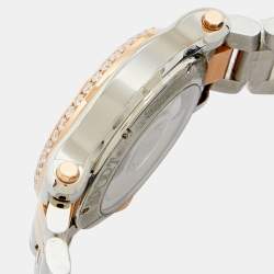 Pre Owned Chopard Champagne 18K Rose Gold Stainless Steel Diamond Happy Sport 8559 278559-6019 Women''s Wristwatch 36 mm