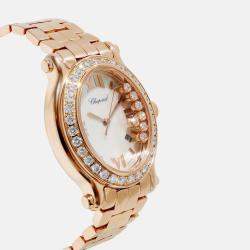 Chopard Silver Diamonds 18k Rose Gold Happy Sport 275350-5004 Women's Wristwatch 30 mm