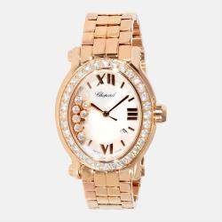 Chopard Silver Diamonds 18k Rose Gold Happy Sport 275350-5004 Women's Wristwatch 30 mm