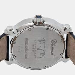 Chopard Blue Stainless Steel Diamonds Alligator Happy Sport 150th Anniversary Limited Edition 27/8475-3020 Women's Wristwatch 36 mm