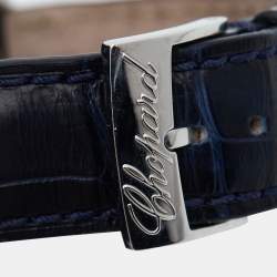 Chopard Blue Stainless Steel Diamonds Alligator Happy Sport 150th Anniversary Limited Edition 27/8475-3020 Women's Wristwatch 36 mm