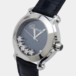 Chopard Blue Stainless Steel Diamonds Alligator Happy Sport 150th Anniversary Limited Edition 27/8475-3020 Women's Wristwatch 36 mm