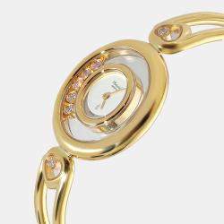 Pre Owned Chopard White Diamonds 18k Yellow Gold Happy Diamonds 20/5347-001 Women's Wristwatch 25.5 mm