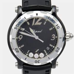 Chopard Black Ceramic Stainless Steel Rubber Limited Edition Happy Sport 28/8507 Women's Wristwatch 38 mm