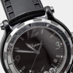 Chopard Black Ceramic Stainless Steel Rubber Limited Edition Happy Sport 28/8507 Women's Wristwatch 38 mm