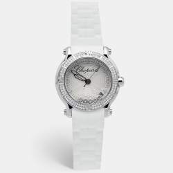 Chopard Silver Stainless Steel Rubber Diamond Happy Sport 278551-3003 Women's Wristwatch 36 mm