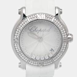 Chopard Silver Stainless Steel Rubber Diamond Happy Sport 278551-3003 Women's Wristwatch 36 mm