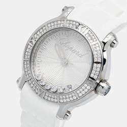 Chopard Silver Stainless Steel Rubber Diamond Happy Sport 278551-3003 Women's Wristwatch 36 mm
