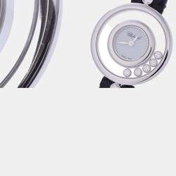 Chopard Silver Diamond 18k White Gold Happy Diamonds 4527 Quartz Women's Wristwatch 26 mm