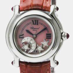 Chopard Pink Shell Stainless Steel Diamond Happy Sport 27/8245-21 Quartz Women's Wristwatch 26 mm