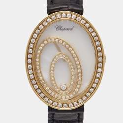 Chopard Mother Of Pearl 18K Yellow Gold Diamond Alligator Leather Happy Spirit Women's Wristwatch 30 mm