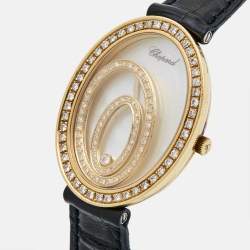 Chopard Mother Of Pearl 18K Yellow Gold Diamond Alligator Leather Happy Spirit Women's Wristwatch 30 mm