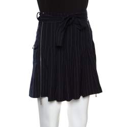 Pre Owned Christian Dior Boutique Navy Blue Striped Wool Pleated Mini Skirt M