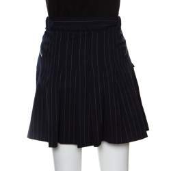 Pre Owned Christian Dior Boutique Navy Blue Striped Wool Pleated Mini Skirt M