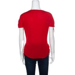 Pre Owned Christian Dior Boutique Red Cashmere Knit Raglan Sleeve V Neck Top L