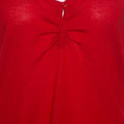 Pre Owned Christian Dior Boutique Red Cashmere Knit Raglan Sleeve V Neck Top L