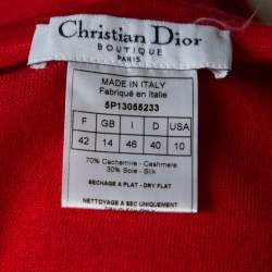 Pre Owned Christian Dior Boutique Red Cashmere Knit Raglan Sleeve V Neck Top L