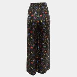 Pre Owned Christian Dior Black Zodiac Printed Silk Lounge Pants M