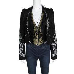 Pre Owned Christian Lacroix Black Floral Embroidered Vest Detail Velvet Blazer S