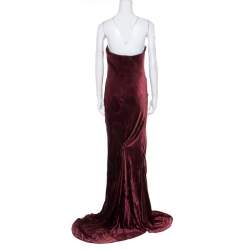 Christian Lacroix Burgundy Velvet Cord Embroidered Strapless Evening Gown M