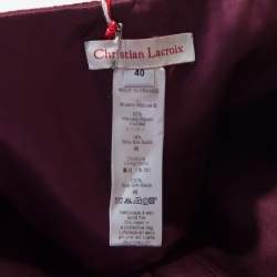 Christian Lacroix Burgundy Velvet Cord Embroidered Strapless Evening Gown M