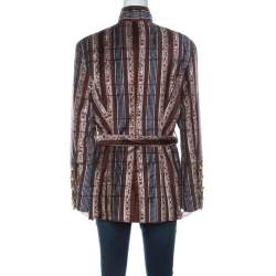 Pre Owned Christian Lacroix Vintage Multicolor Striped Velvet Belted Tailored Jacket XL 