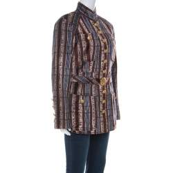 Pre Owned Christian Lacroix Vintage Multicolor Striped Velvet Belted Tailored Jacket XL 