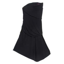 Christian Lacroix Black Crepe Bow Applique Ruched Strapless Dress M