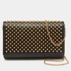 Christian Louboutin Black Leather Paloma Spiked Flap Chain Clutch