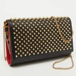 Christian Louboutin Black Leather Paloma Spiked Flap Chain Clutch