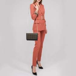 Christian Louboutin Black Leopard Print Patent and Leather Paloma Spiked Chain Clutch