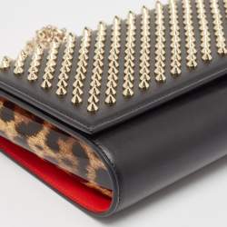 Christian Louboutin Black Leopard Print Patent and Leather Paloma Spiked Chain Clutch