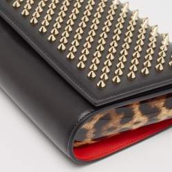 Christian Louboutin Black Leopard Print Patent and Leather Paloma Spiked Chain Clutch