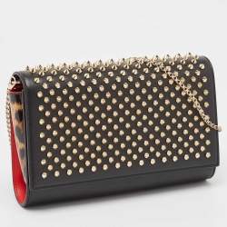 Christian Louboutin Black Leopard Print Patent and Leather Paloma Spiked Chain Clutch