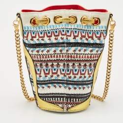 Christian Louboutin Multicolor Embroidered Canvas Loubiphone Bucket Bag