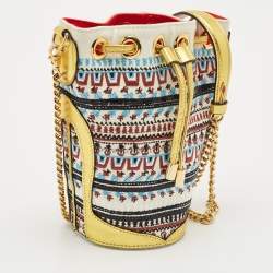 Christian Louboutin Multicolor Embroidered Canvas Loubiphone Bucket Bag