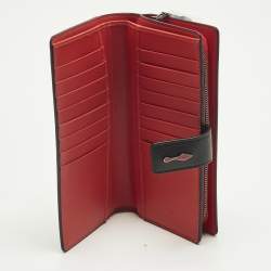 Pre Owned محفظة كريستيان لوبوتان بانيتون مطاط وجلد رصاصي/ أحمر بسحاب محيط