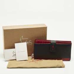 Pre Owned محفظة كريستيان لوبوتان بانيتون مطاط وجلد رصاصي/ أحمر بسحاب محيط