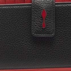 Pre Owned محفظة كريستيان لوبوتان بانيتون مطاط وجلد رصاصي/ أحمر بسحاب محيط