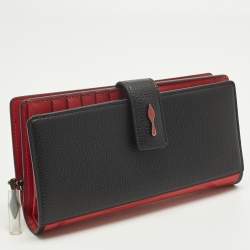 Pre Owned محفظة كريستيان لوبوتان بانيتون مطاط وجلد رصاصي/ أحمر بسحاب محيط
