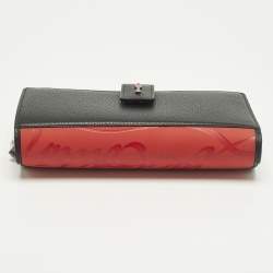 Pre Owned محفظة كريستيان لوبوتان بانيتون مطاط وجلد رصاصي/ أحمر بسحاب محيط